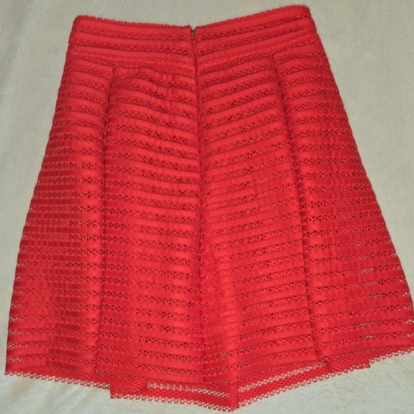Express Bright Red Mini A-Line Skirt Pleated Mesh W/ Lining Dior Twinsie Sz 00 - Picture 4 of 11
